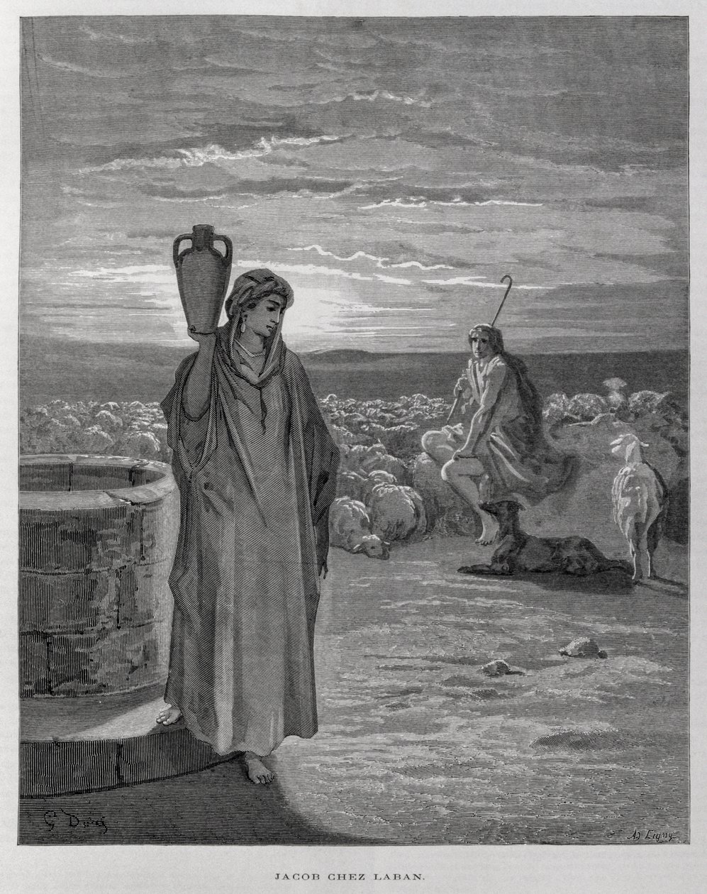 Jacob voit Rachel au puits de la maison de Laban, Illustration de la Bible de Doré - Gustave Dore