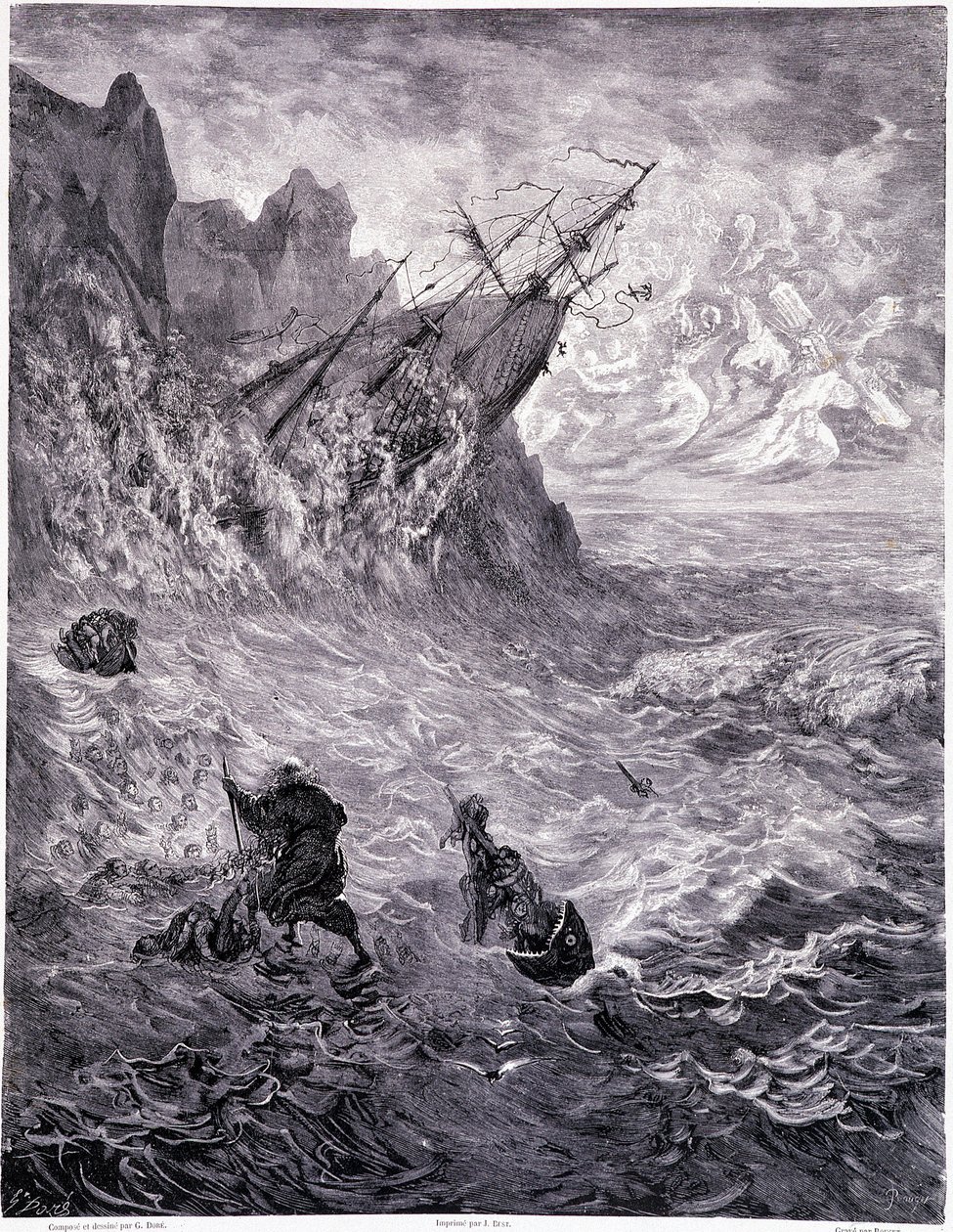 Je traverse les mers... planche X - Illustration par Gustave Doré (1832-1883), pour La légende du Juif errant par Pierre Dupont, édition Librairie du Magasin Pittoresque, Paris 1862 - Gustave Dore