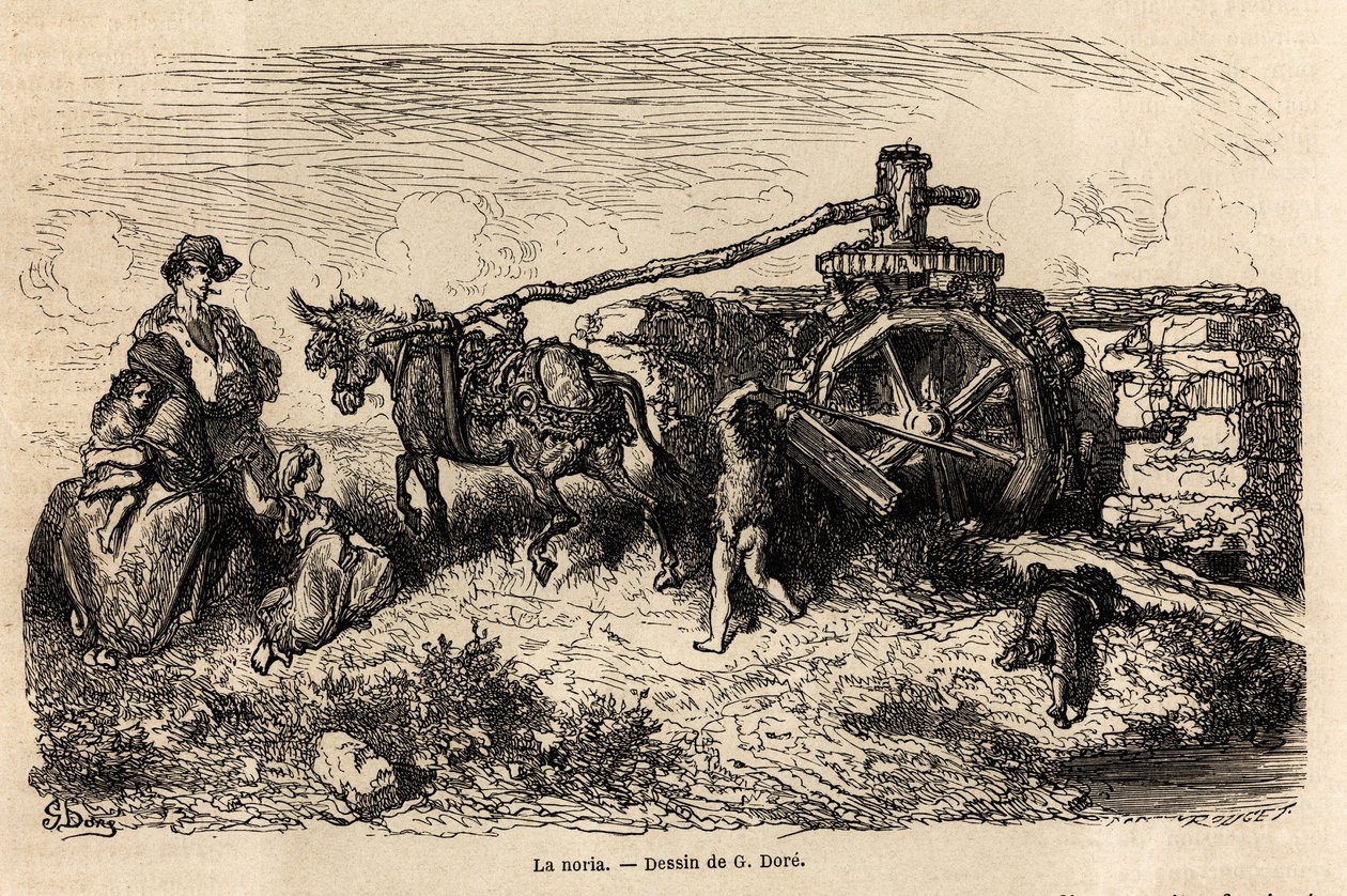 La noria, une machine hydraulique pour élever les niveaux d