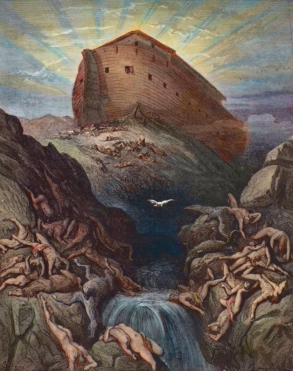 Noé envoie une colombe sur la terre - Noé envoie la colombe depuis l