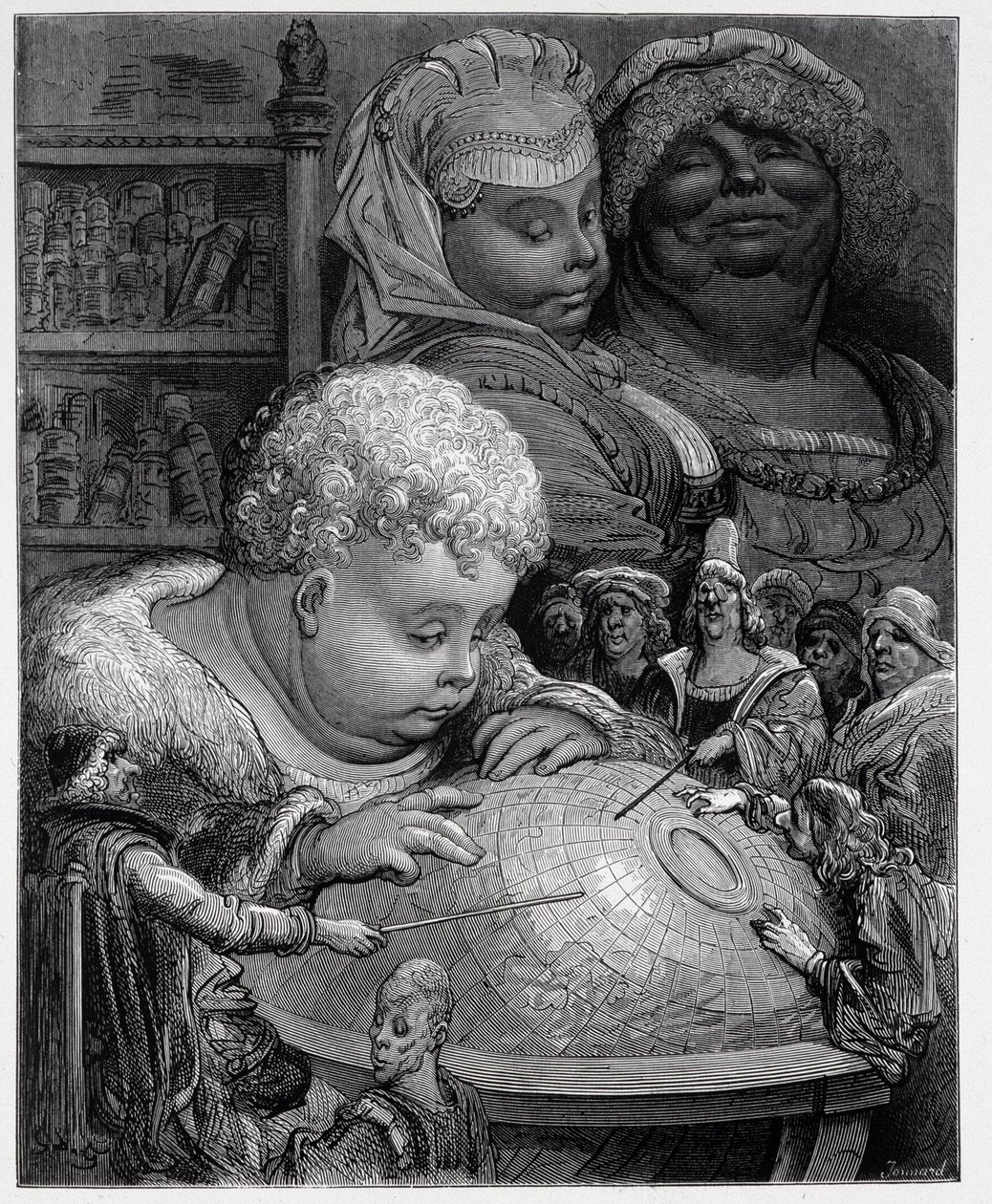 Pantagruel suivant un cours de géographie - dans « Gargantua » par Rabelais, ill. Gustave Doré - Gustave Dore