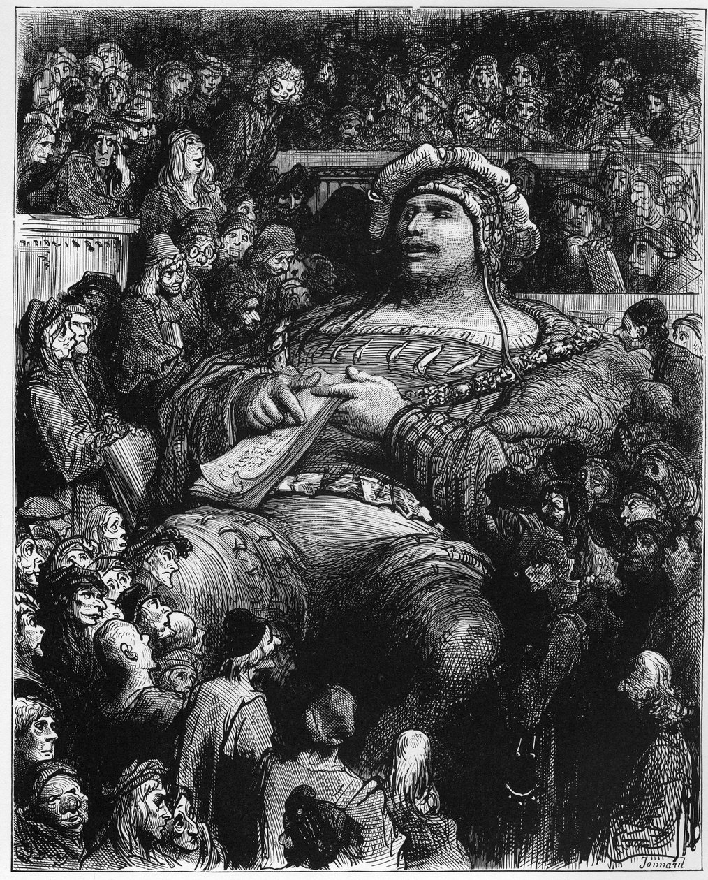 Pantagruel teste ses esprits contre les scientifiques parisiens - illustration de « Gargantua et Pantagruel » par François Rabelais - gravure de Gustave Doré (1832-1883) - Gustave Dore