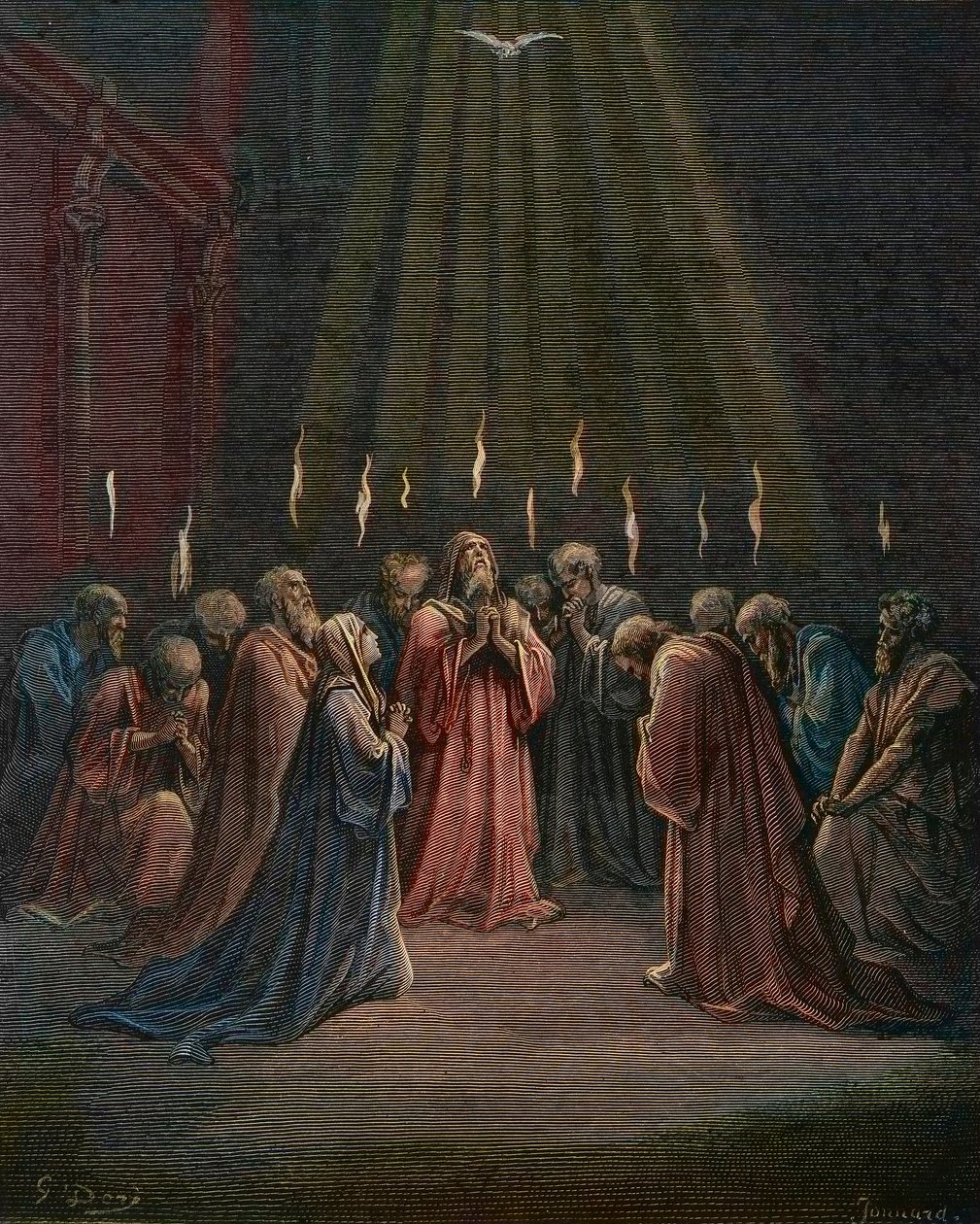 Pentecôte - Pentecôte (venue du Saint-Esprit) - Pentecôte, la descente du Saint-Esprit, gravure de Gustave Doré - coloration ultérieure - Gustave Dore