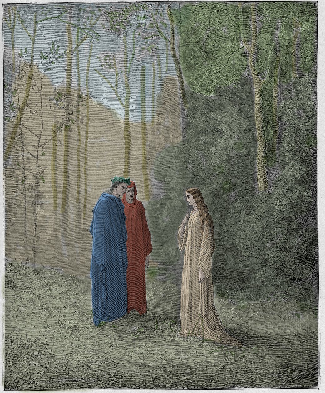 Purgatorio, Chant 5 : Dante parle avec Pia de Tolomei - Gustave Dore