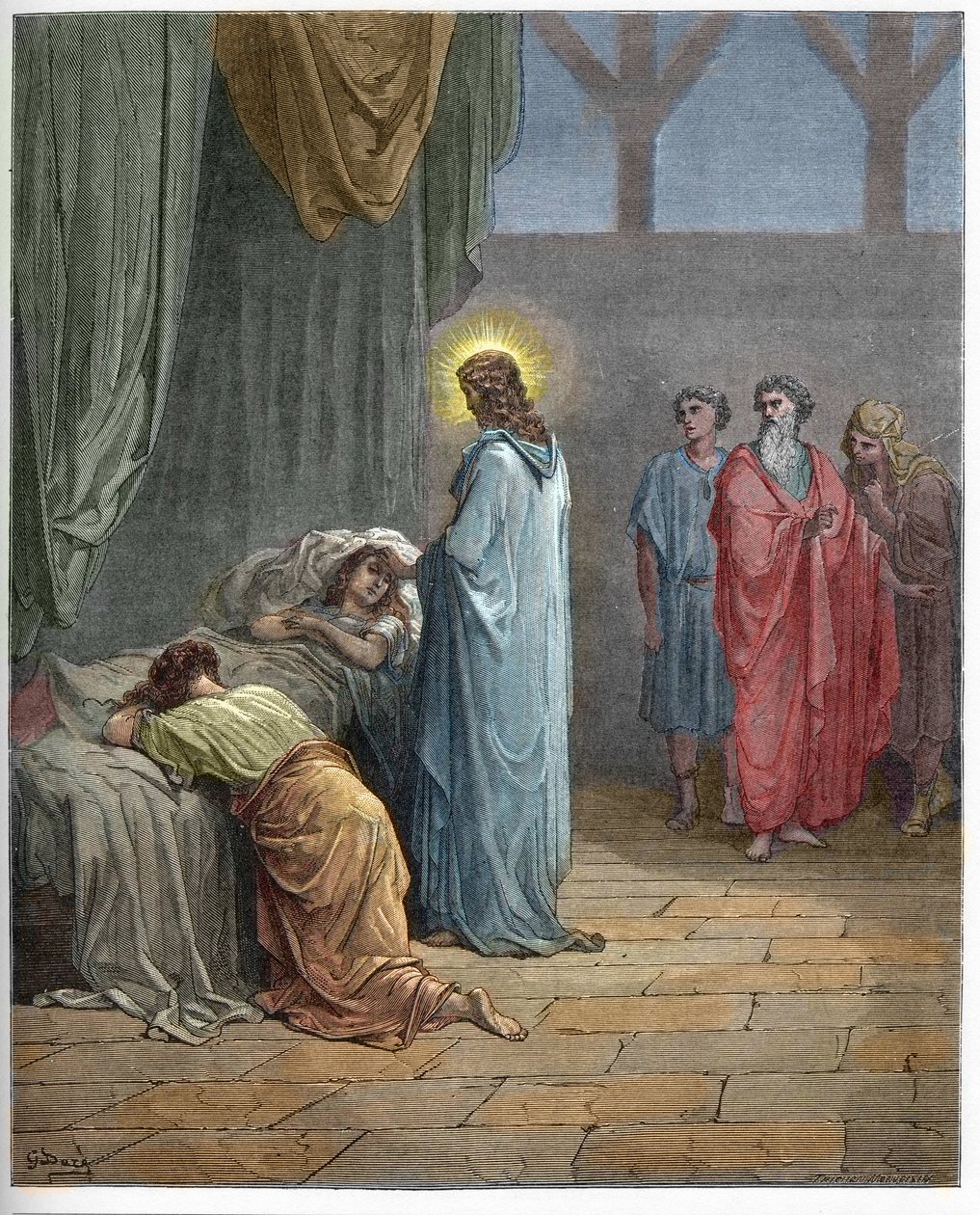Résurrection de la fille de Jaïre - Jésus ressuscitant la fille de Jaïre - gravure dans « La Bible illustrée » par Gustave Doré (1832-1883) - Gravure de « La Bible de Doré » - Gustave Dore