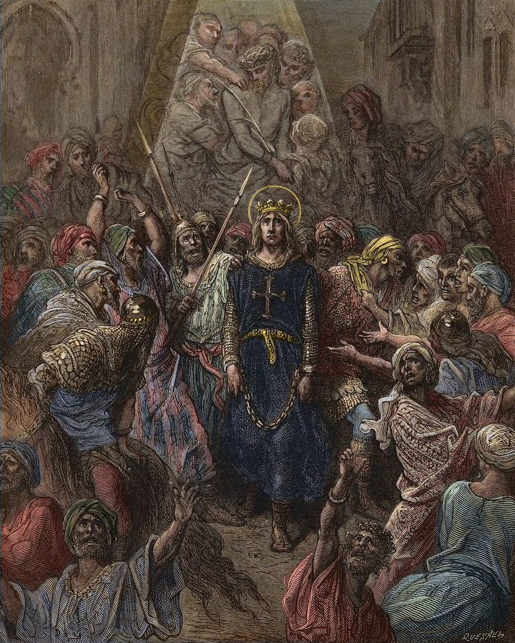 Saint Louis fait prisonnier à Mansoura, lors de la 7e croisade en 1250 - Le roi Louis IX (1214-70) prisonnier en Égypte - gravure de Gustave Doré - de l