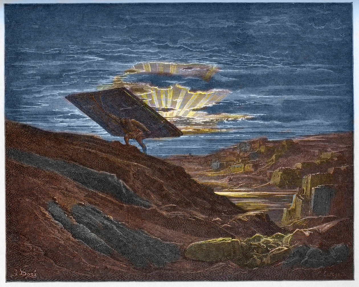 Samson emporte les portes de Gaza - Samson enlevant les portes de Gaza - Gravure dans « La Bible illustrée » par Gustave Doré (1832-1883) - Gravure de « La Bible de Doré » - Gustave Dore