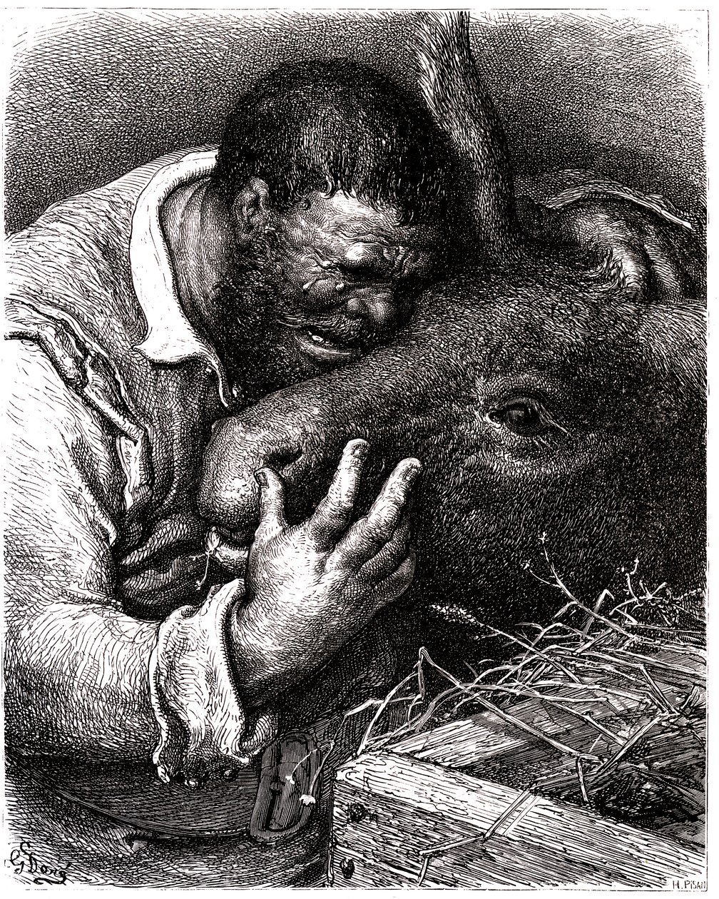 Sancho Panza pleure en embrassant son âne - Gustave Dore