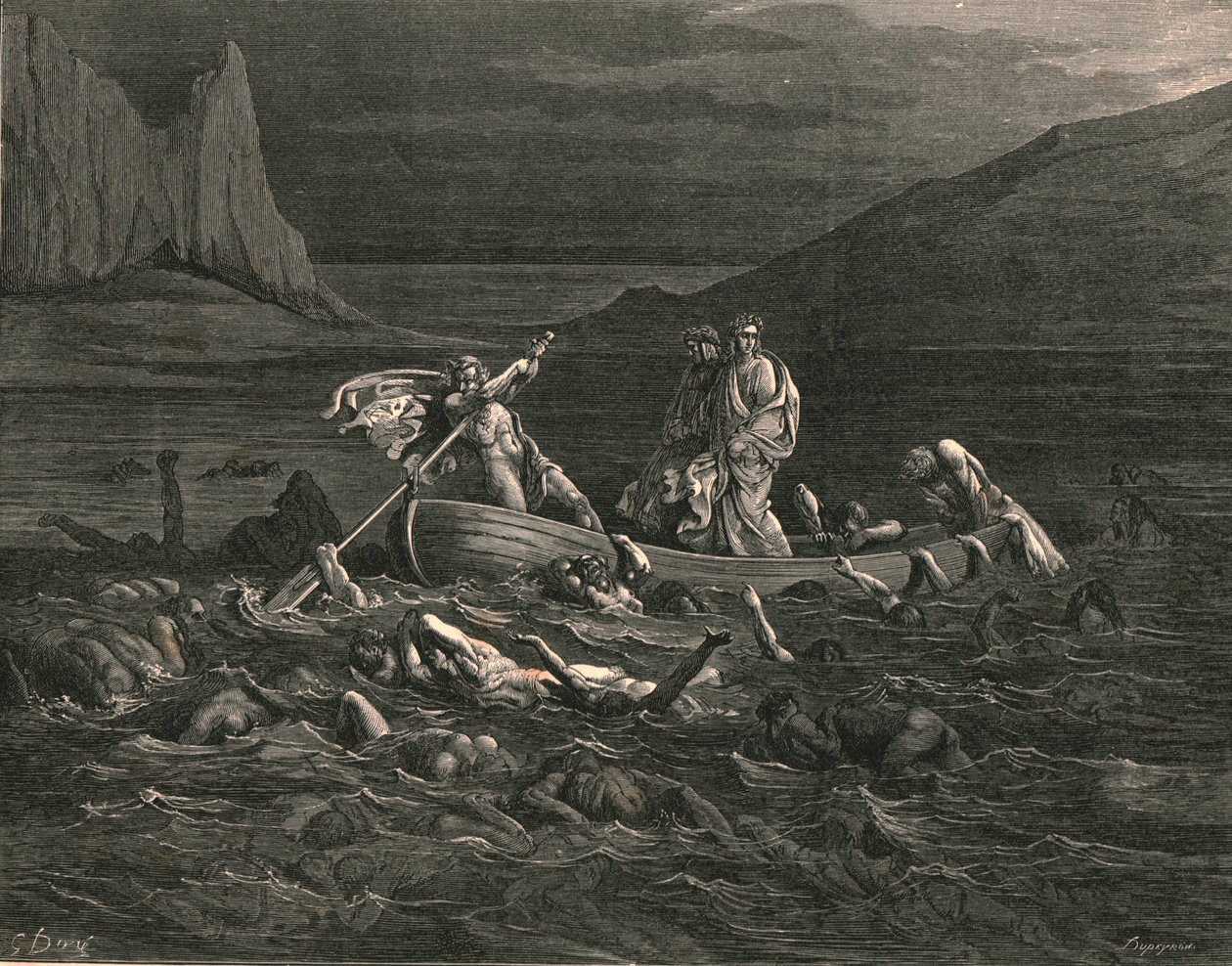 Dès que les deux embarquèrent, coupant les vagues, vers 1890 - Gustave Dore