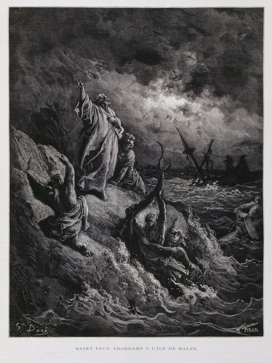 Saint Paul débarquant à Malte, Illustration de la Bible de Doré - Gustave Dore