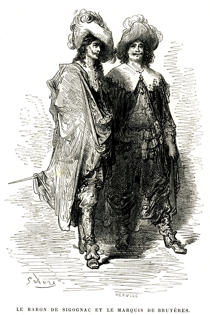 Le Baron de Sigognac et le Marquis de Bruyères. Gravure par Gustave Doré illustrant le roman de Théophile Gautier "Le capitaine Fracasse", édition Charpentier 1863. - Gustave Dore