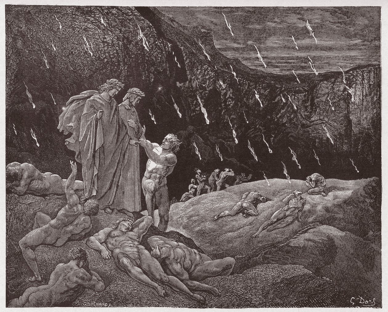 La Divine Comédie, Enfer, Chant 15 : Brunetto Latini aborde Dante (Illustration de Gustave Doré) - Gustave Dore