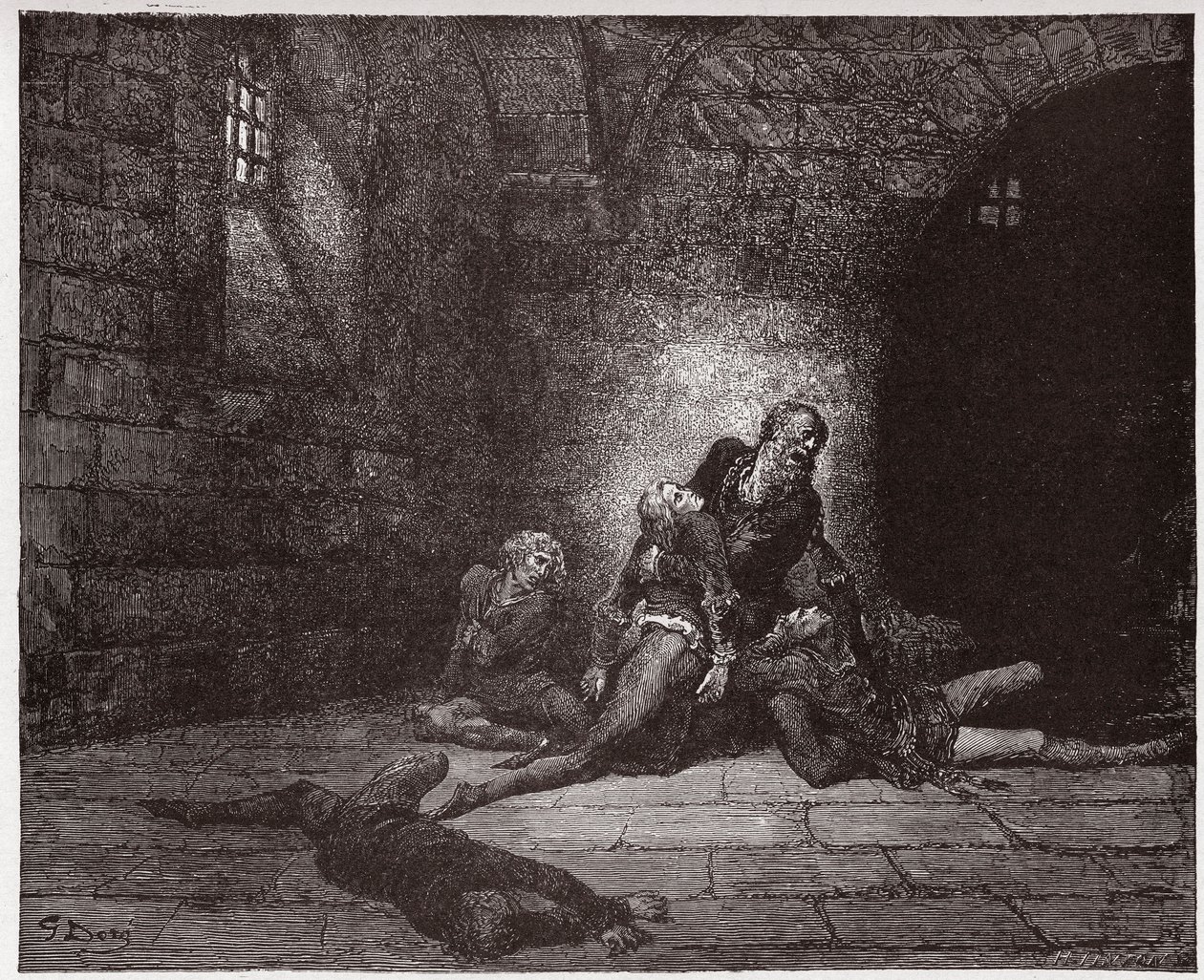 La Divine Comédie, Inferno, Chant 33 : Gaddo meurt sous les yeux de son père - par Dante Alighieri (1265-1321) - Illustration par Gustave Doré (1832-1883) - Gustave Dore