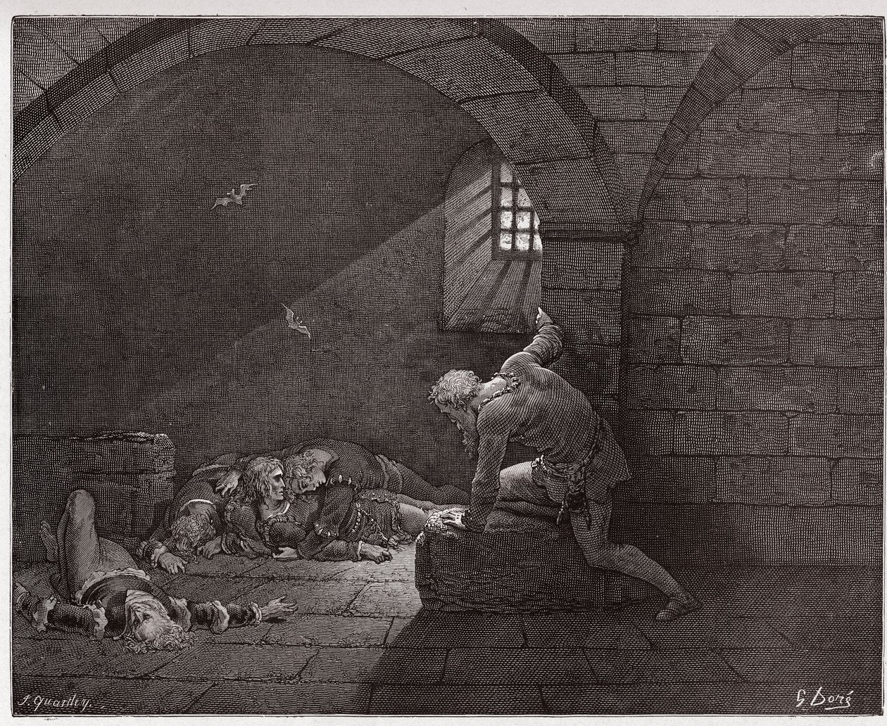 La Divine Comédie, Inferno, Chant 33 : Ugolin dans la cellule avec ses quatre fils morts - par Dante Alighieri (1265-1321) - Illustration par Gustave Doré (1832-1883) - Gustave Dore