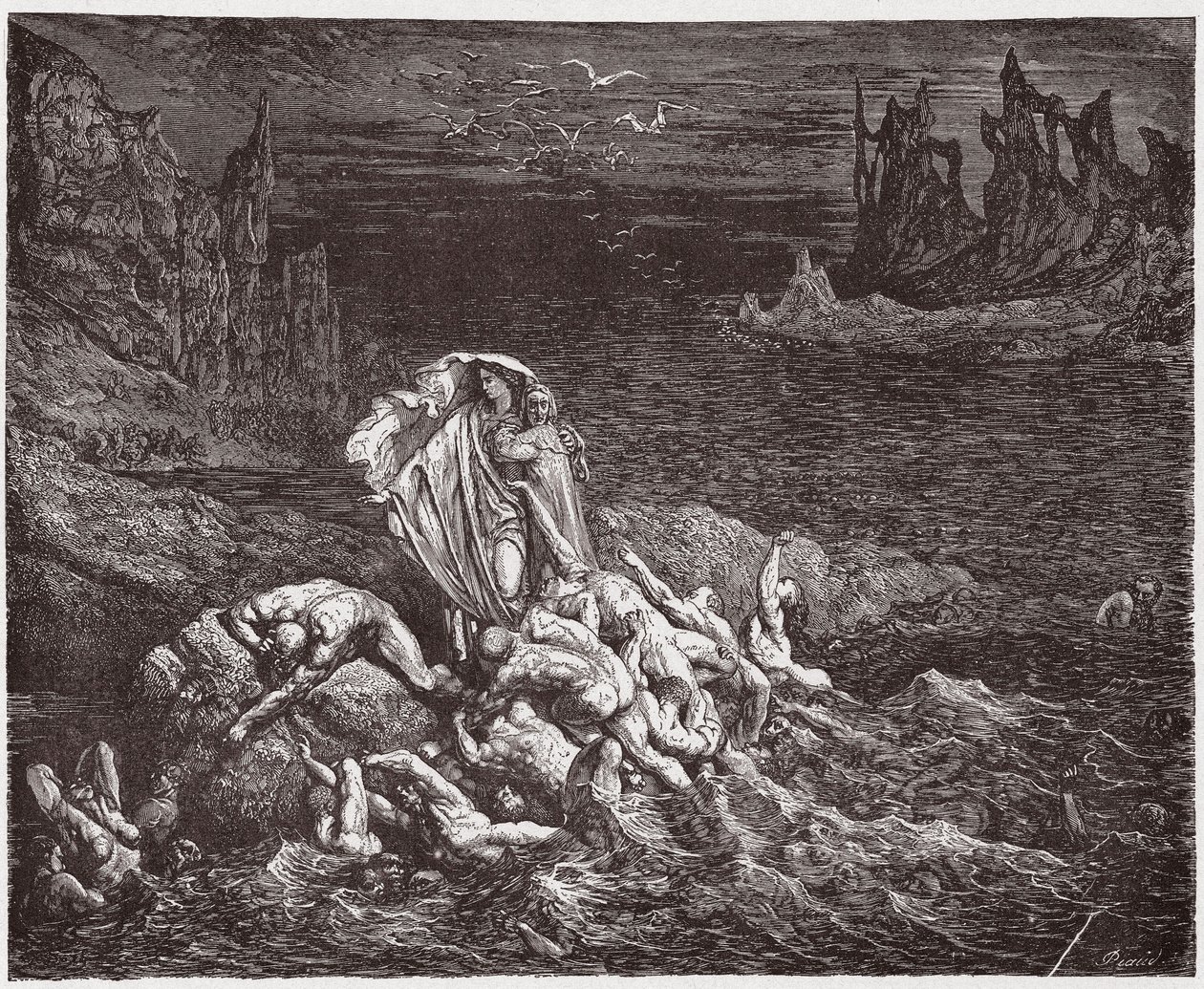 La Divine Comédie, Enfer, Chant 7: Virgile montre à Dante les âmes des coléreux dans le Styx - Illustration de Gustave Doré - Gustave Dore