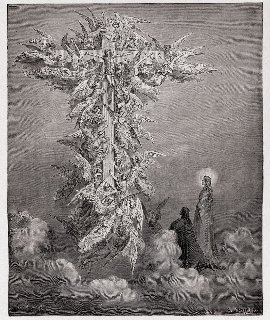 La Divine Comédie, Paradiso, Chant 14 : Dante et Béatrice voient les anges avec le Christ sur la croix - par Dante Alighieri (1265-1321) - Illustration par Gustave Doré (1832-1883) - Gustave Dore