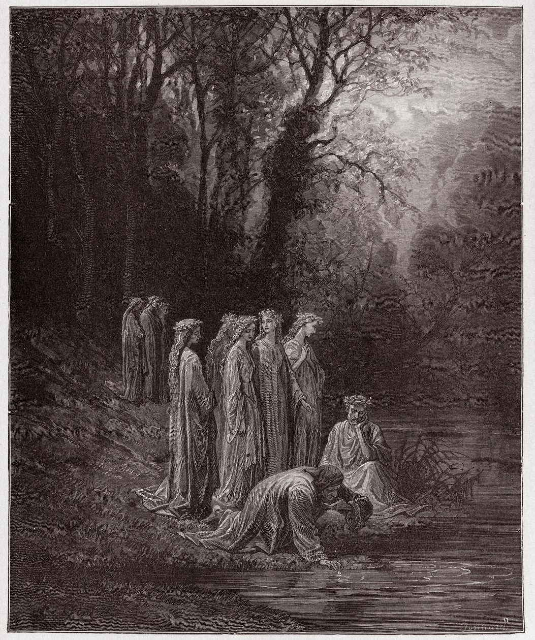 La Divine Comédie, Purgatoire, Chant 33 : Dante boit de la rivière Eunoe - par Dante Alighieri - Illustration de Gustave Doré - Gustave Dore