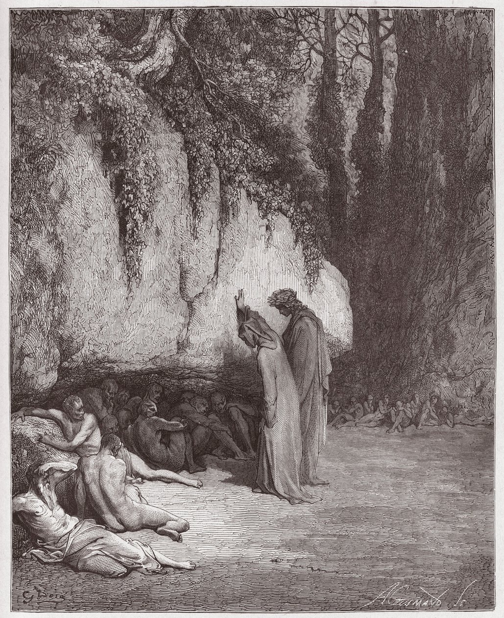 La Divine Comédie, Purgatorio, Chant 4 : Les âmes indolentes à côté du rocher - par Dante Alighieri (1265-1321) - Illustration par Gustave Doré (1832-1883) - Gustave Dore