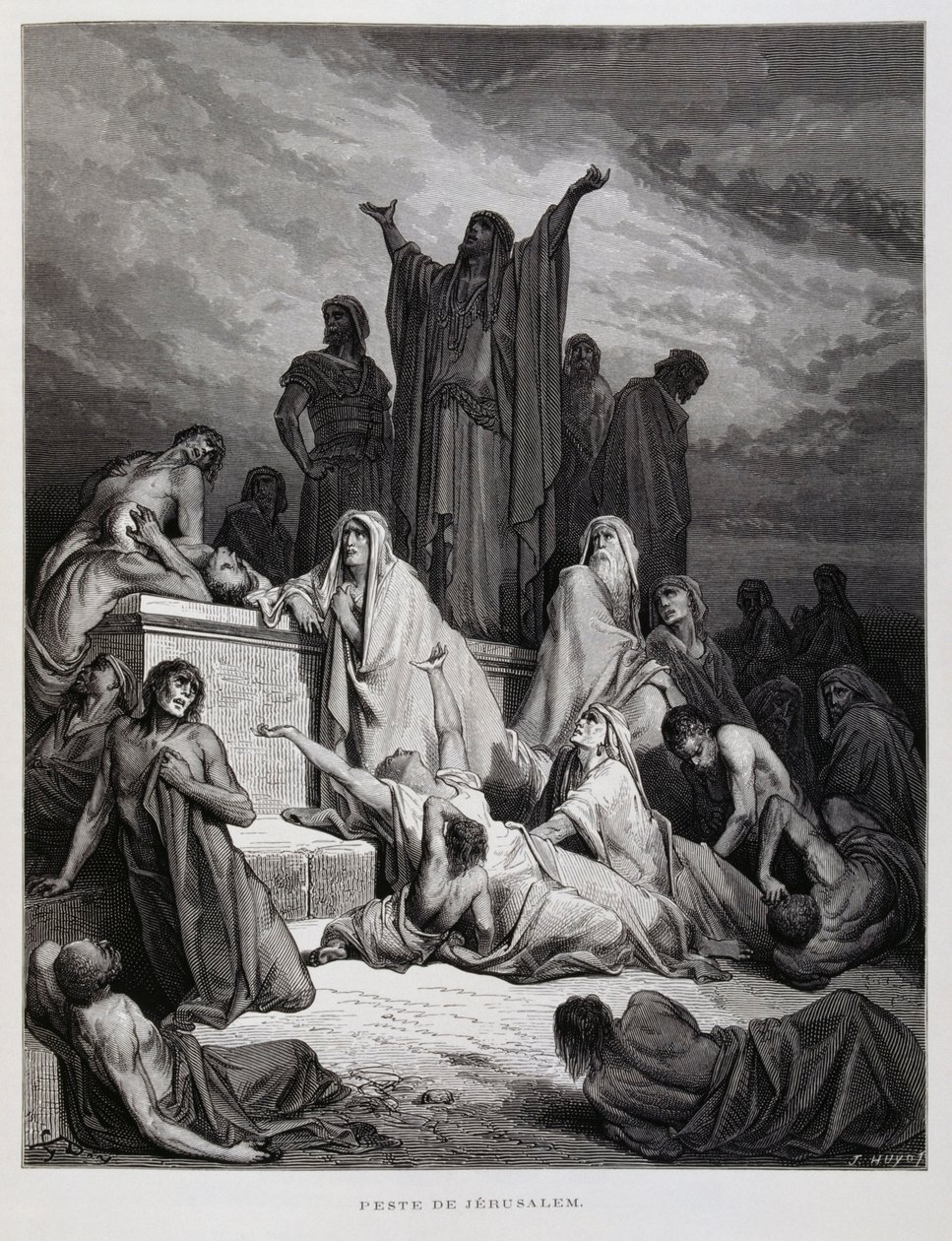 La peste frappe Jérusalem, Illustration de la Bible de Doré - Gustave Dore