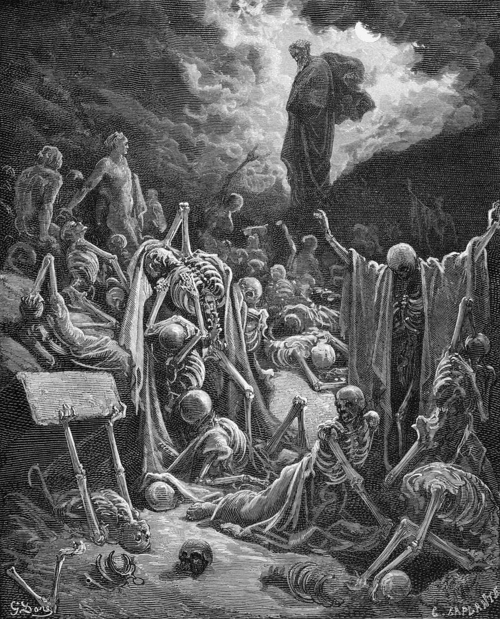 La Vision de la vallée des ossements desséchés, Ézéchiel 37:1-2, illustration de 