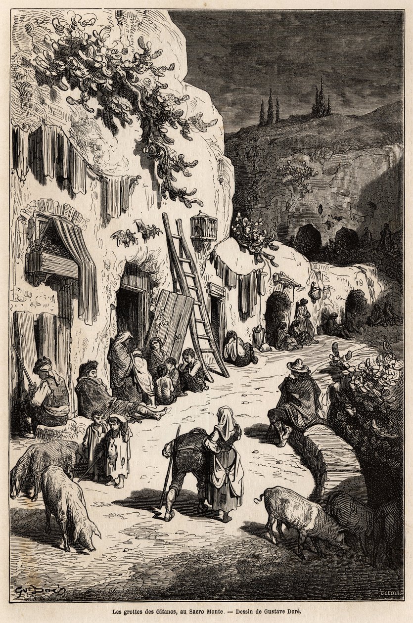 Les grottes (maisons souterraines) des gitans, à Sacro Monte, à Grenade - Gustave Dore