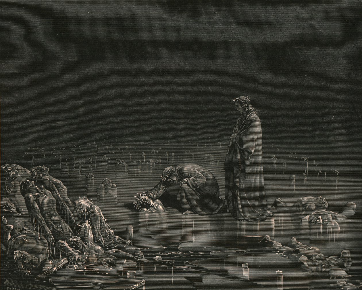 Puis saisissant son cuir chevelu, je criai : Nommes-toi, ou pas un cheveu ne restera ici, c1890 - Gustave Dore