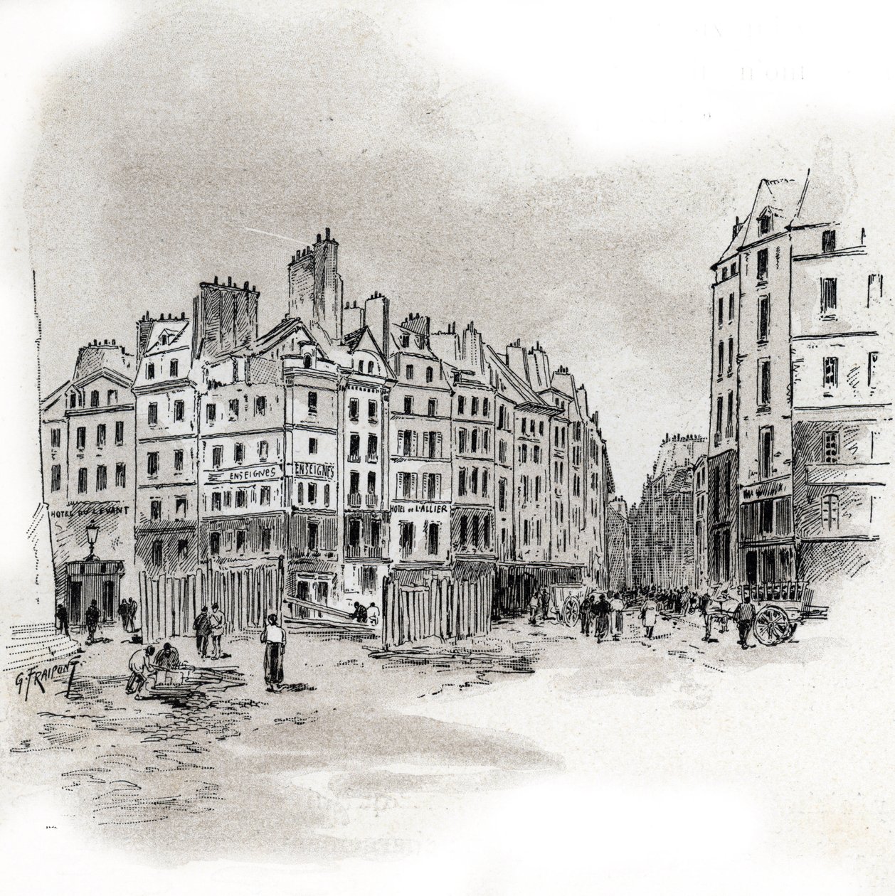 Vue de la Place Maubert, Paris - Gustave Fraipont