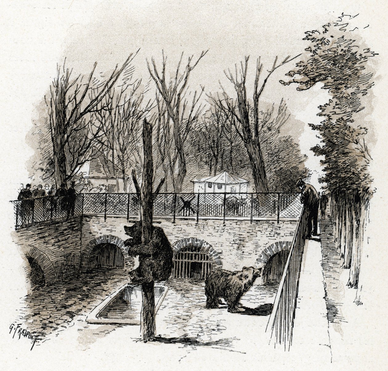 Vue de la fosse aux ours au Zoo du Jardin des Plantes, Paris - Gustave Fraipont