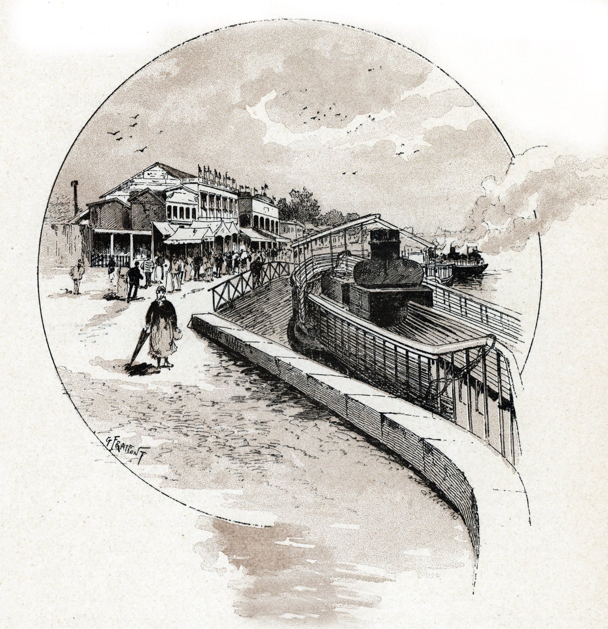 Vue du quartier du Point du Jour, Boulogne-Billancourt Dessin de Gustave Fraipont (1849-1923) de Saint-Juirs - Gustave Fraipont