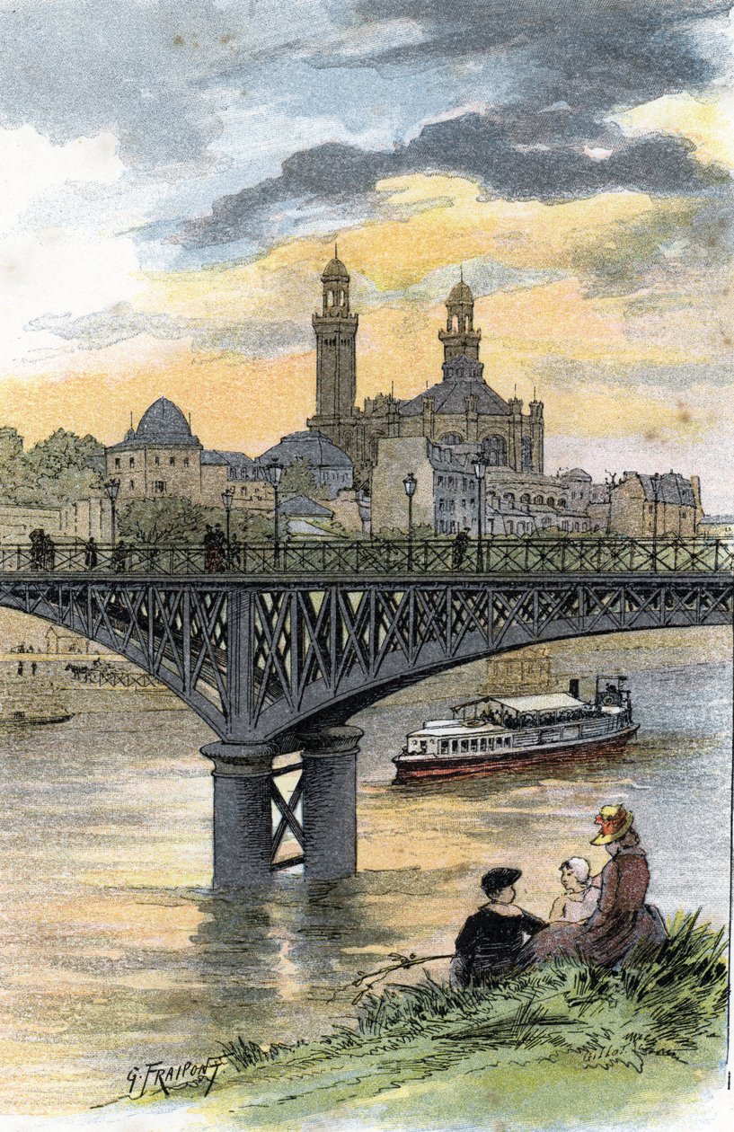 Vue de la passerelle de Passy (maintenant pont de Bir-Hakeim) à Paris (dessin de Gustave Fraipont) - Gustave Fraipont
