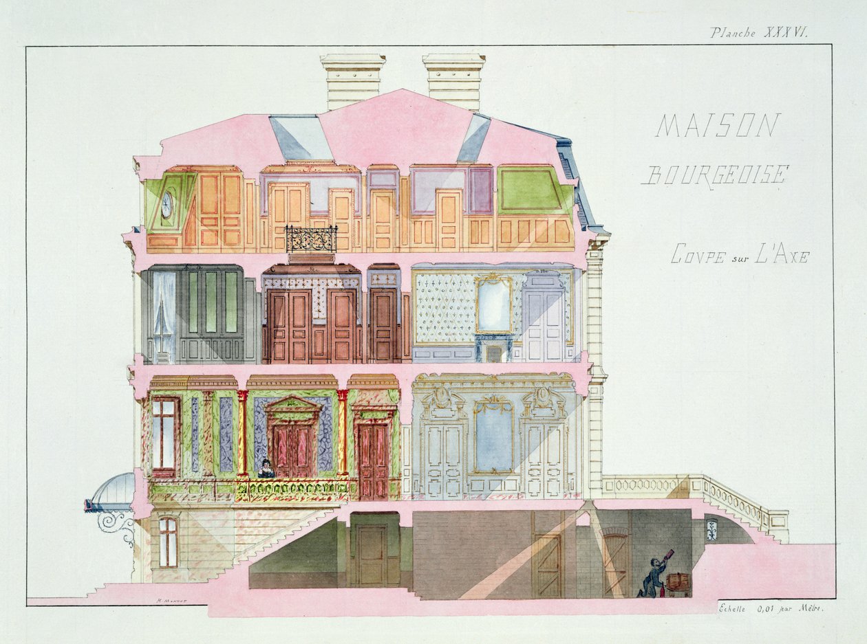 Coupe transversale de maison pour la bourgeoisie, planche XXXVI d