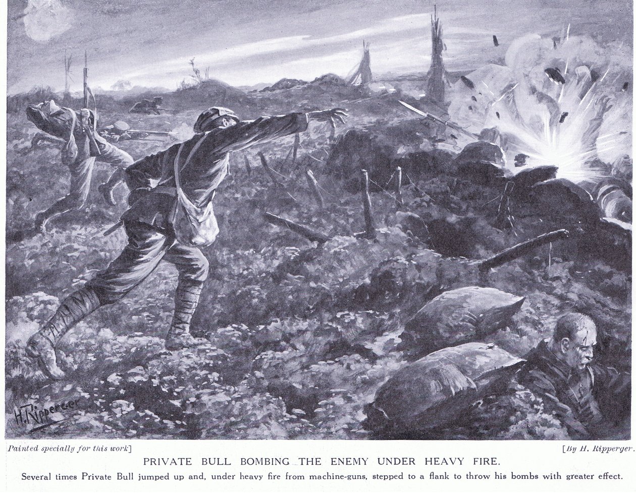 Le soldat Bull renvoyant les bombes ennemies - H. Ripperger