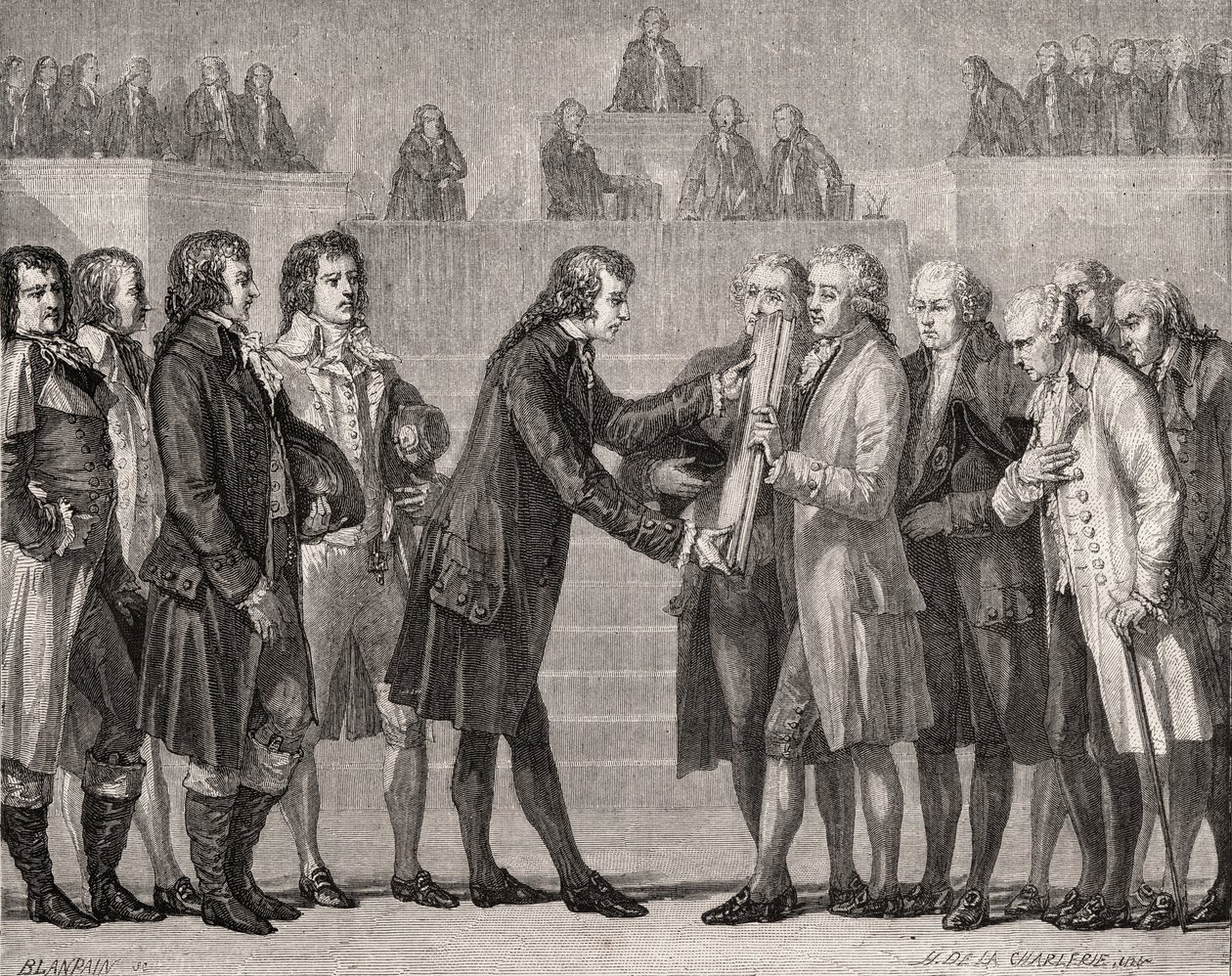 Le roi Louis XVI (1754-93) prêtant serment sur le Livre de la Constitution, 14 septembre 1791 - H. de la Charlerie