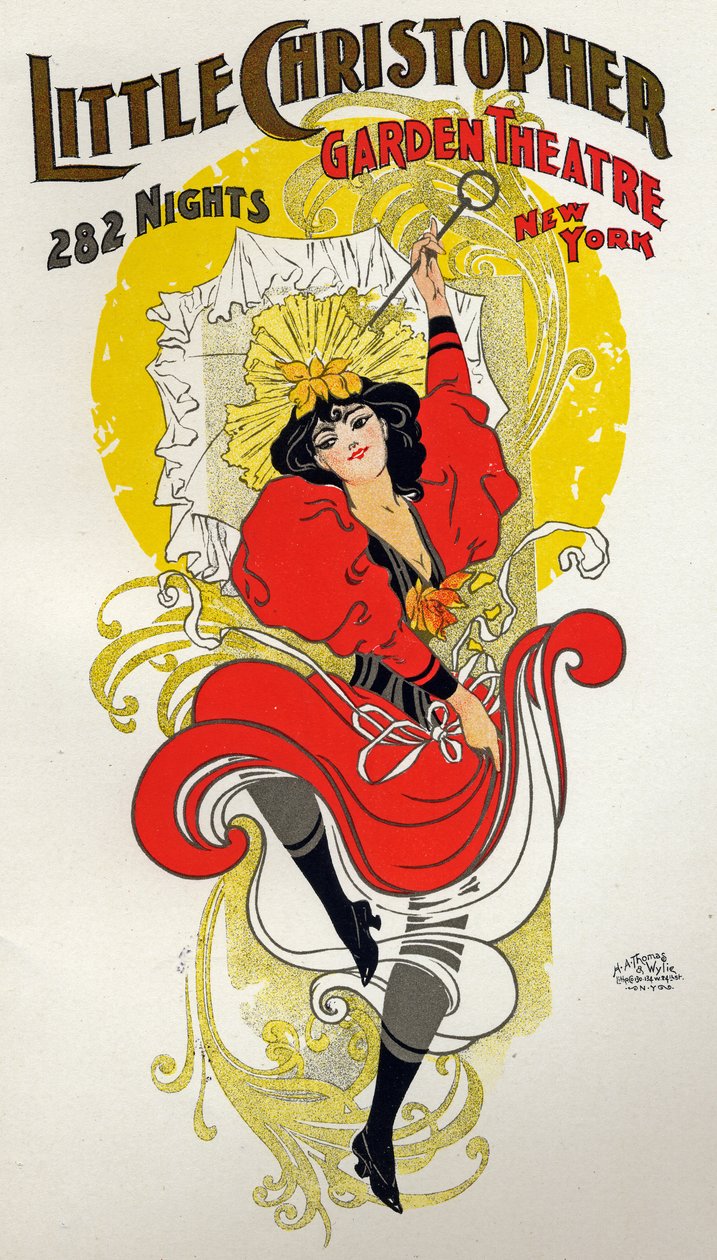 Divertissement. Danse. Danseuse de cancan. Affiche par H.A. Thomas pour un spectacle au Little Christopher Theatre, New York, USA, c.1895 (affiche) - H.A. Thomas