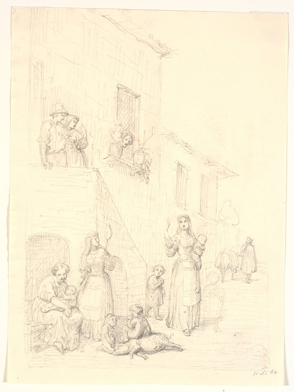 Femmes et enfants devant une maison italienne - H.W. Bissen