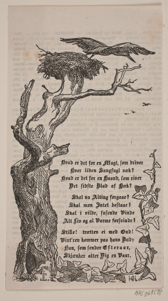Encadrement avec nid de cigognes dans un chêne - H. C. Henneberg