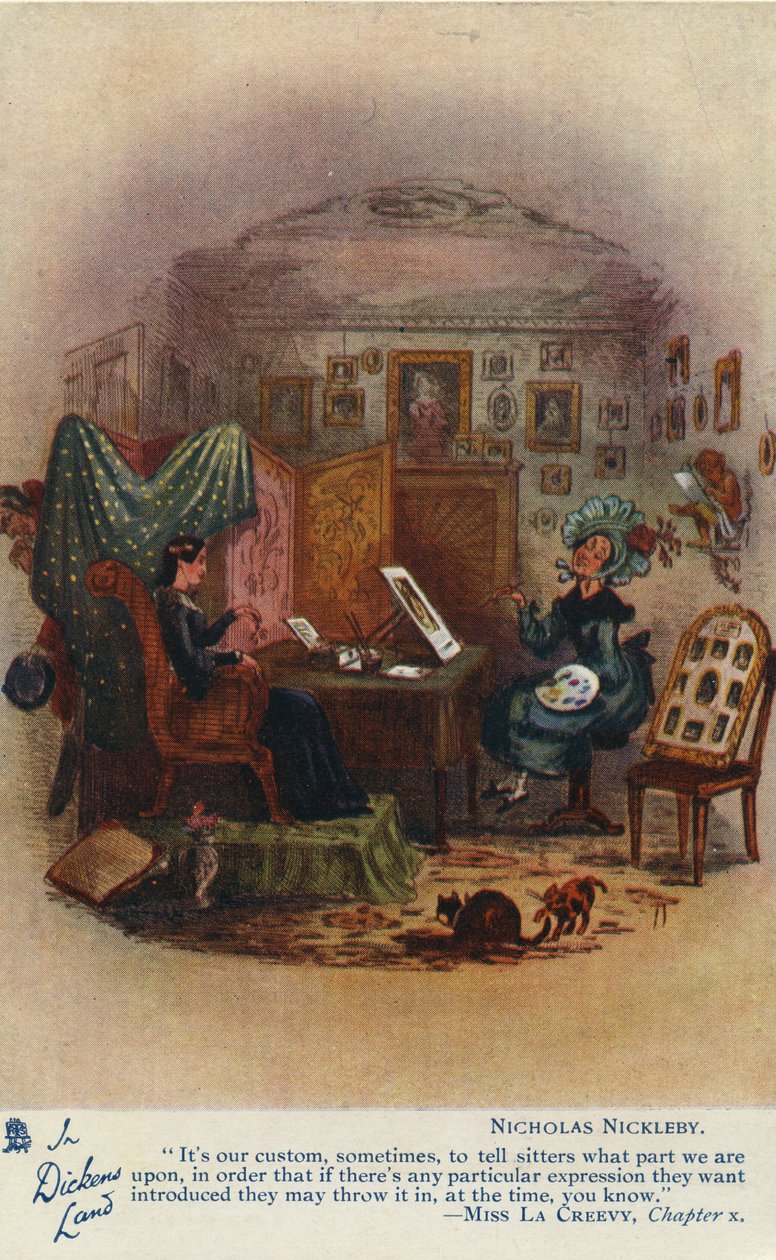 Dans le pays de Dickens - Carte postale de Nicholas Nickleby, c.1905 - Hablot Knight Browne