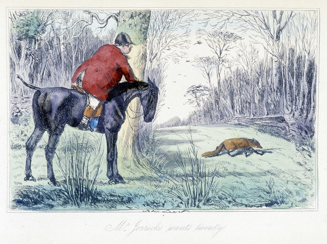 Scène de chasse à cheval. Caricature anglaise sur la chasse au renard des "aventures de Thomas Scott ou Hawbuck Grange", illustration de H.K. Browne et W.T. Maud. - Hablot Knight Browne