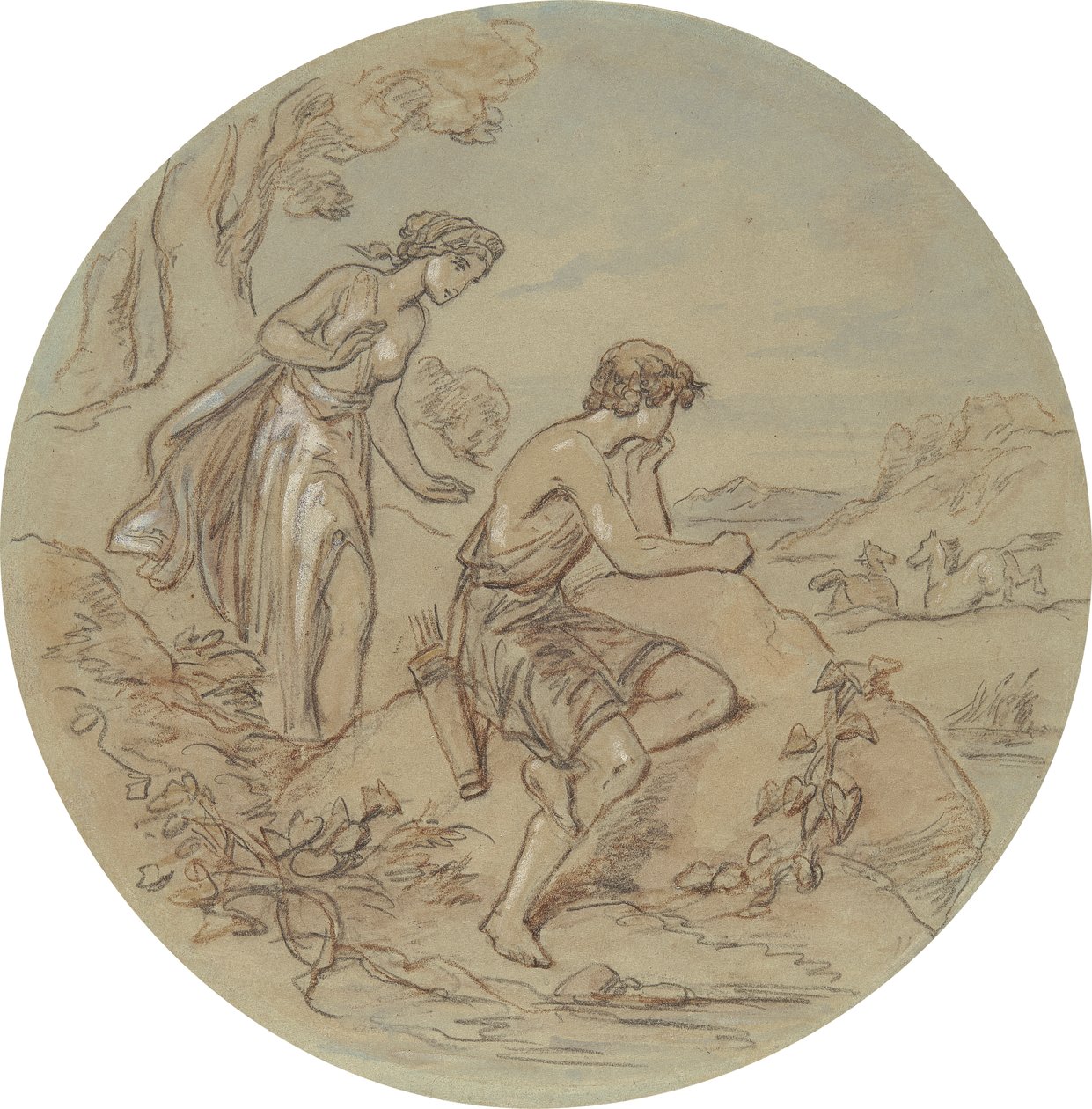 Un des dix-huit dessins pour une série de planches illustrant Vénus et Adonis - Hablot Knight Browne