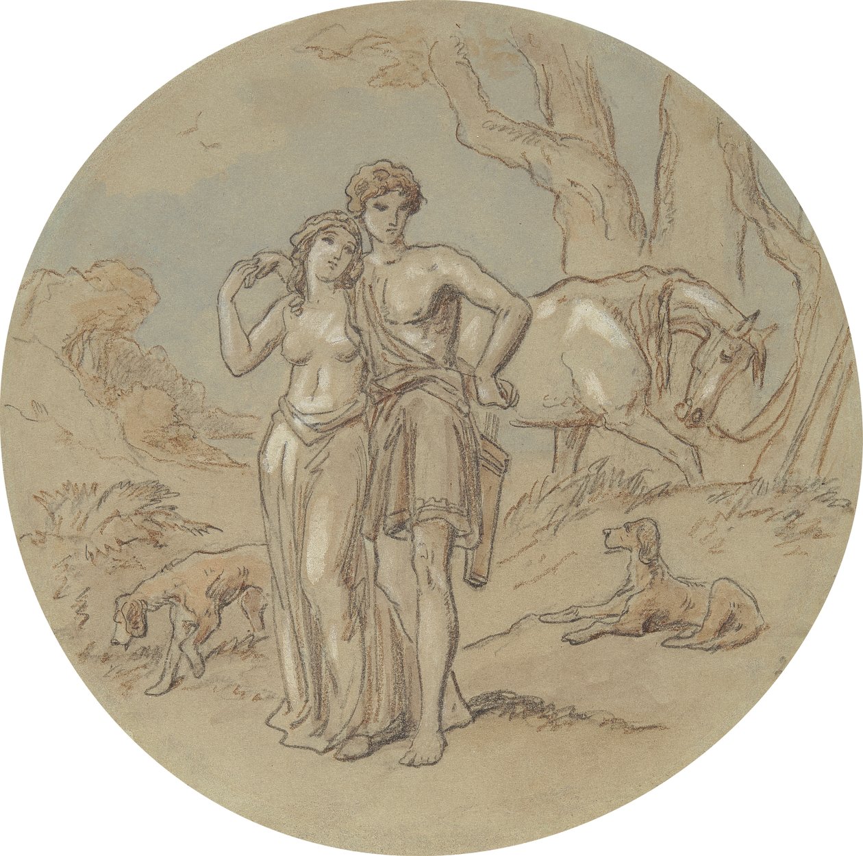 Un des dix-huit dessins pour une série de plaques illustrant Vénus et Adonis - Hablot Knight Browne