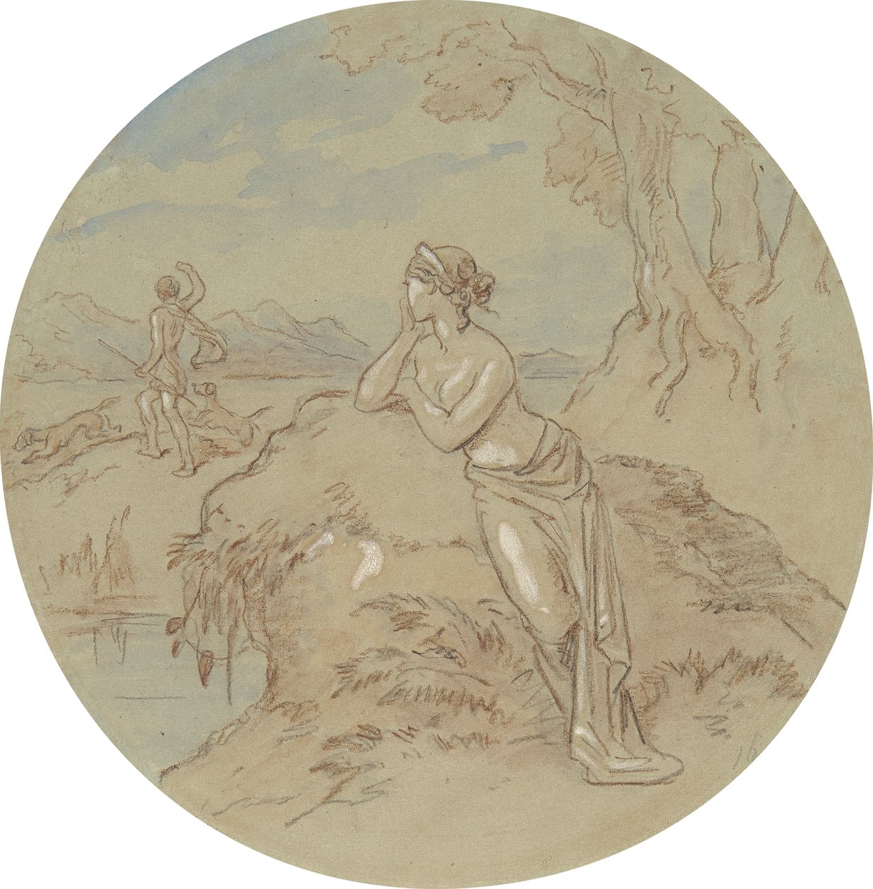 Un des dix-huit dessins pour une série de plaques illustrant Vénus et Adonis - Hablot Knight Browne