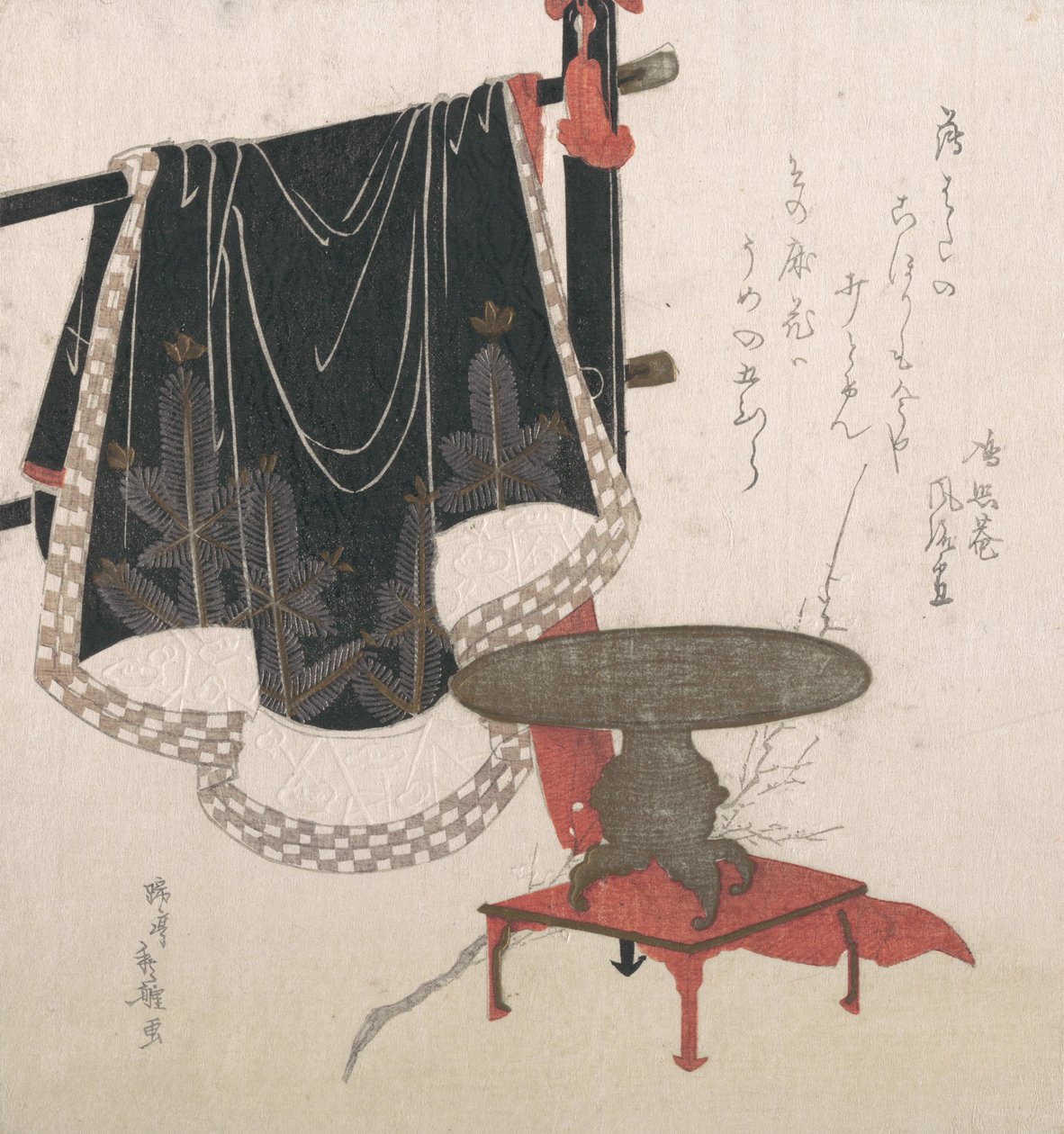 Vase de fleurs avec support, robe suspendue sur un porte-manteau - Hachifusa Shuri