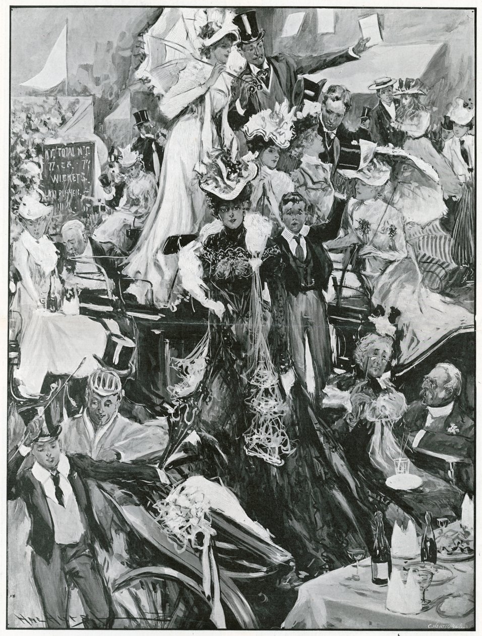 Match de cricket entre Eton et Harrow (litho) - Hal Hurst