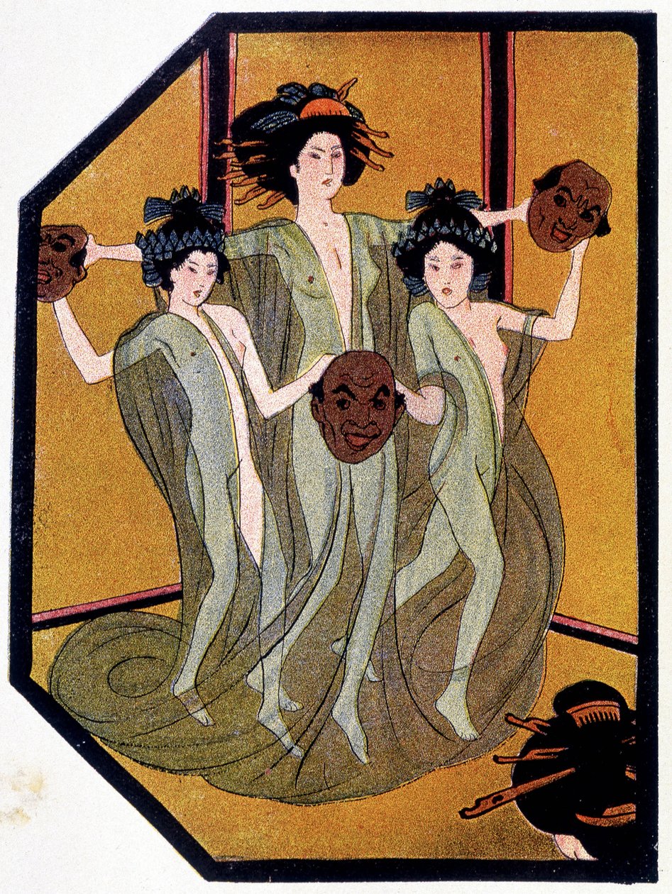 Entrée des jeunes japonaises - dans « Poupée japonaise » par Félicien Champsaur, ill. Hanafusa Itcho, Paris - Hanabusa Itcho