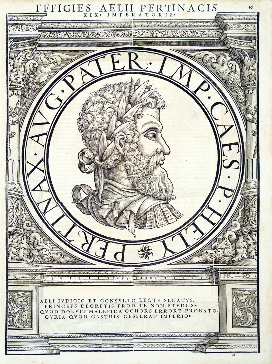 Aelius Pertinax, illustration de Imperatorum romanorum omnium orientalium et occidentalium verissimae imagines ex antiquis numismatis - Hans Rudolf Manuel Deutsch
