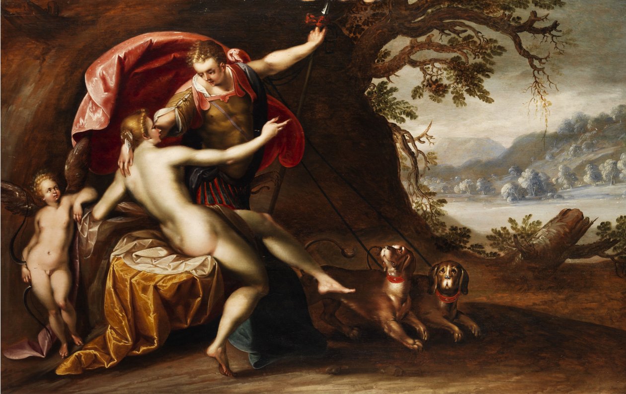 Vénus et Adonis avec des chiens - Hans von Aachen