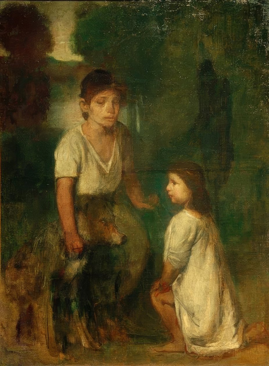 Deux enfants avec un chien - Hans von Marées