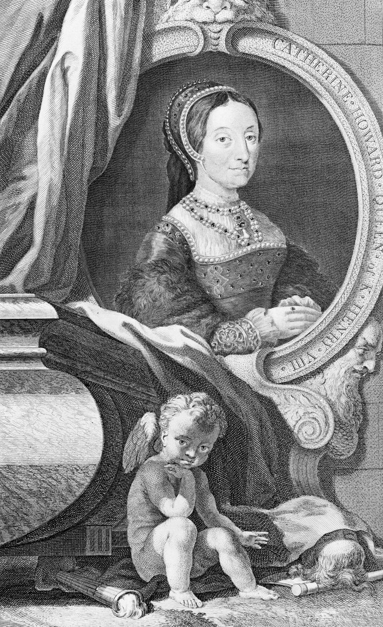 Portrait de Catherine Howard, gravé par Jacobus Houbraken (gravure) - Hans (after) Holbein the Younger