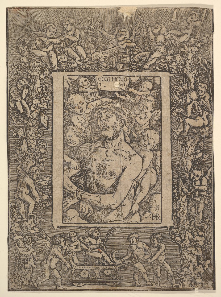Ecce Homo avec bordure ornementale montrant le triomphe de Bacchus - Hans Baldung