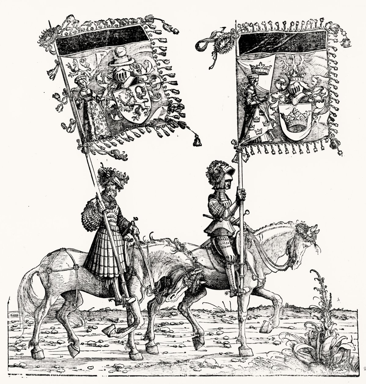 Deux chevaliers montés, de la Procession Triomphale de Maximilien, c.1516-18 - Hans Burgkmair